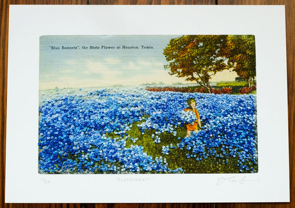 Bluebonnets - limited edition embellished art print