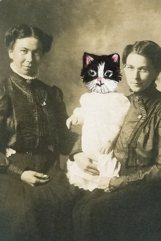 "Cat baby and two ladies" - dual-sided art print, open edition