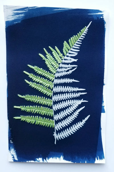 Botanical cyanotype series - Fern, in green and white