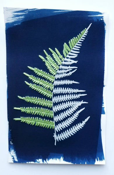 Botanical cyanotype series - Fern, in green and white