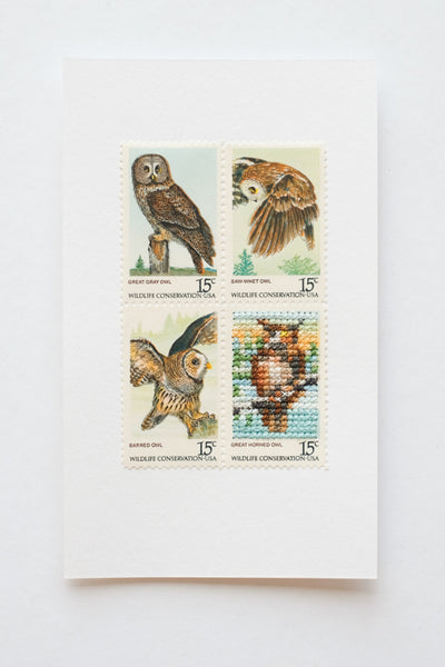 Stitched stamps: Owls