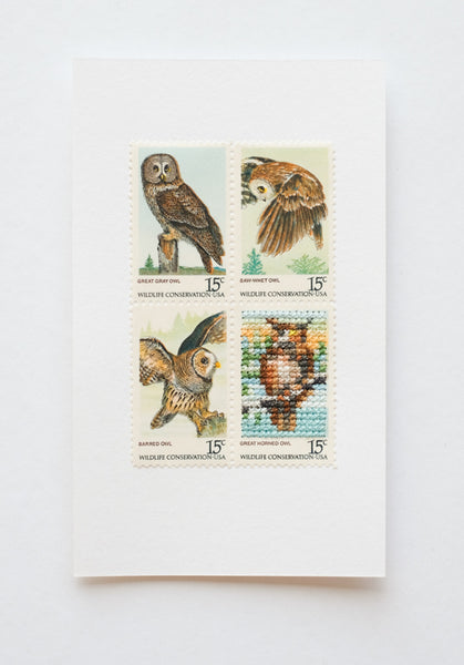 Stitched stamps: Owls