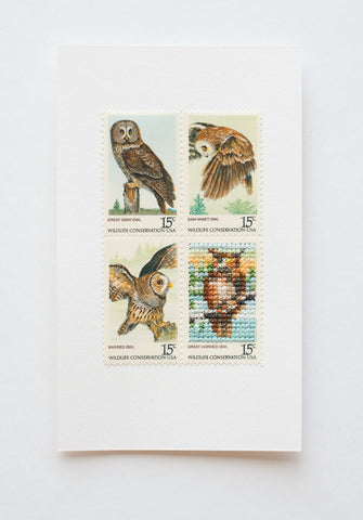 Stitched stamps: Owls