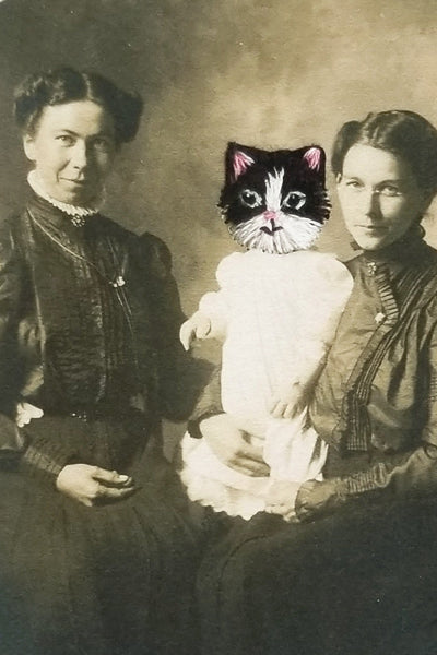 "Cat baby and two ladies" - dual-sided art print, open edition