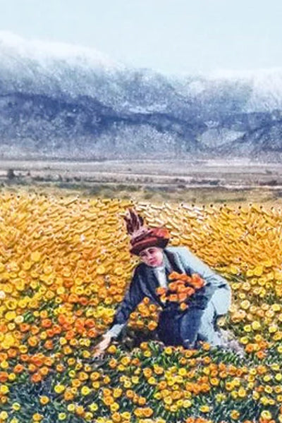 "Picking California poppies" - dual-sided art print, open edition